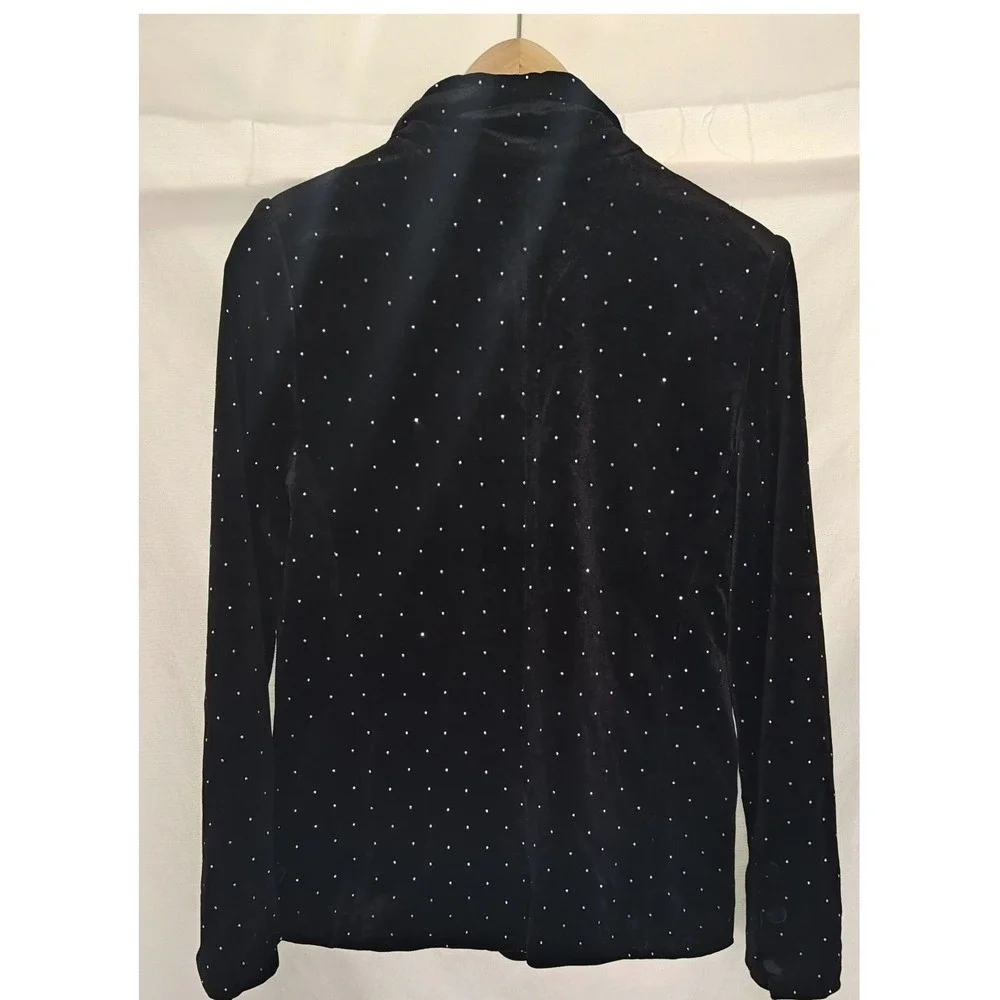 Lulus Glamorous Statement Black Velvet Studded Blazer Rhinestone‎ Gems small New